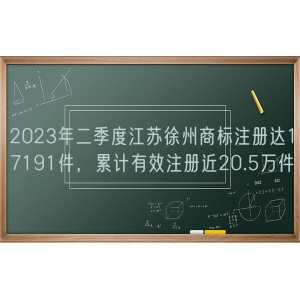 2023年二季度江苏徐州商标注册达17191件，累计有效注册近20.5万件